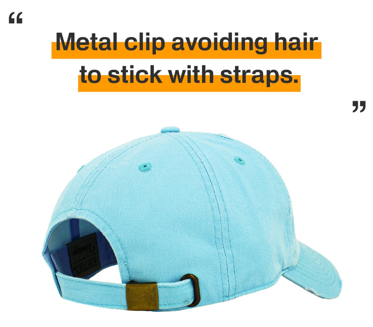Neon Blue Distressed Vintage Baseball Cap Back Side View